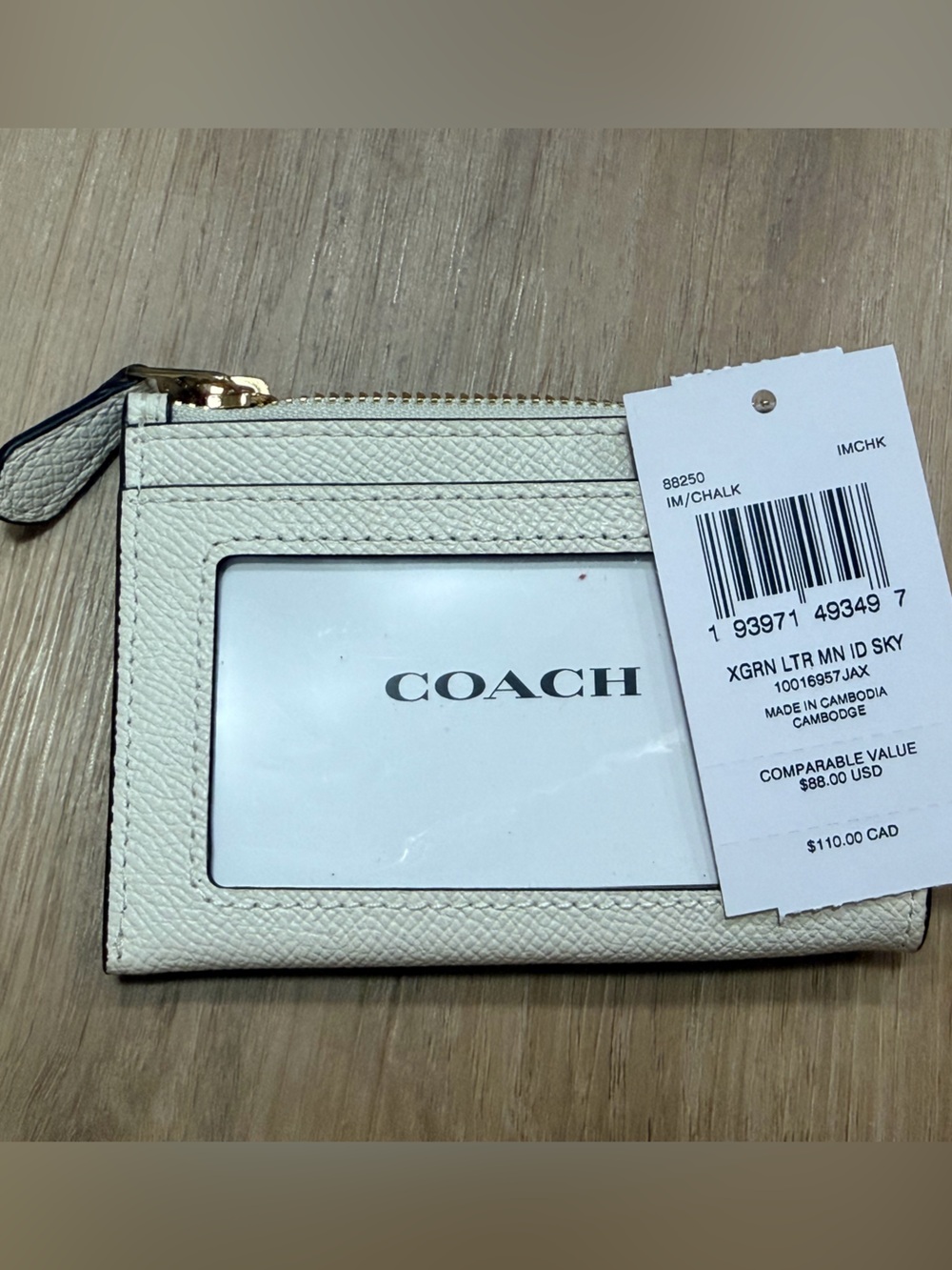 Coach Chalk Leather ID Window Card Case with Zip